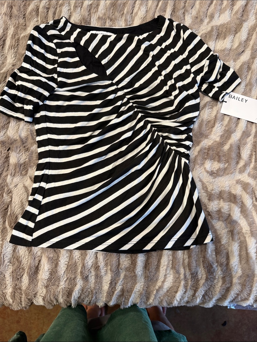 Bailey 44 Black and White Diagonal Stripe Twist-Front Tee